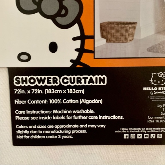 Hello Kitty with Jack O’Lantern Pumpkin 72” x 72” Halloween Shower Curtain - Picture 7 of 7